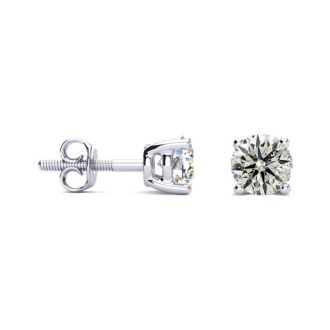 Nearly 3/4 Carat Colorless Diamond Stud Earrings In 14 Karat White Gold