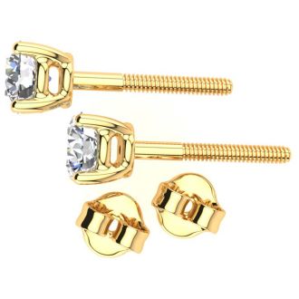 Nearly 3/4 Carat Colorless Diamond Stud Earrings In 14 Karat Yellow Gold