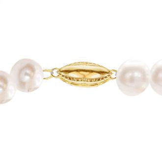 7 Inch 7mm AA Hand Knotted Pearl Bracelet, 14k Yellow Gold Clasp
