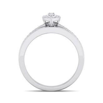 1/4 Carat Pave Marquise Shape Halo Diamond Bridal Set in Sterling Silver