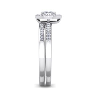 1/4 Carat Pave Marquise Shape Halo Diamond Bridal Set in Sterling Silver