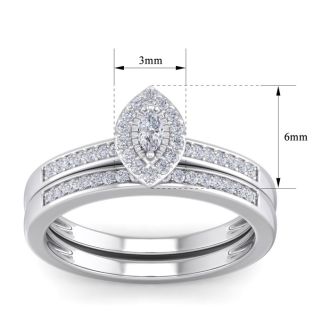 1/4 Carat Pave Marquise Shape Halo Diamond Bridal Set in Sterling Silver