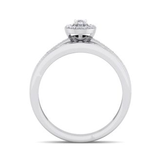 1/4 Carat Pave Oval Shape Halo Diamond Bridal Set in Sterling Silver