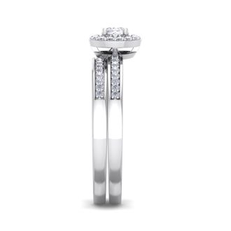 1/4 Carat Pave Oval Shape Halo Diamond Bridal Set in Sterling Silver