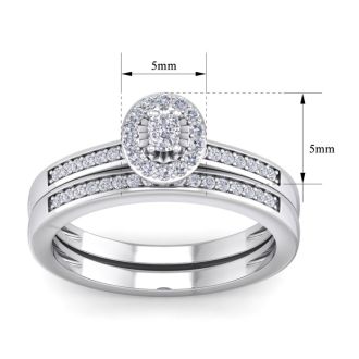 1/4 Carat Pave Oval Shape Halo Diamond Bridal Set in Sterling Silver