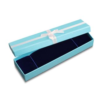 Teal Bracelet Box With White Bow and Blue Velvet Interior
