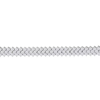 13 Carat Three Row Diamond Mens Tennis Bracelet In 14 Karat White Gold, 8 Inches