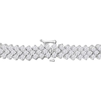13 Carat Three Row Diamond Mens Tennis Bracelet In 14 Karat White Gold, 8 Inches