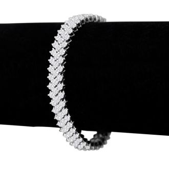 13 Carat Three Row Diamond Mens Tennis Bracelet In 14 Karat White Gold, 8 Inches