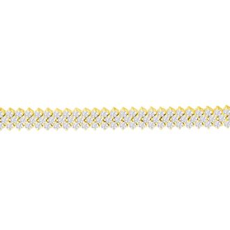 13 Carat Three Row Diamond Mens Tennis Bracelet In 14 Karat Yellow Gold, 8 Inches