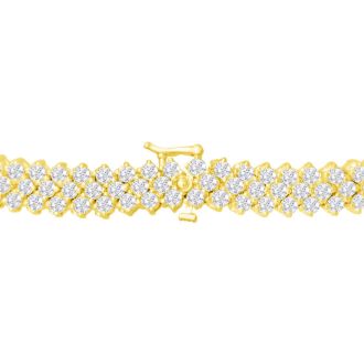 13 Carat Three Row Diamond Mens Tennis Bracelet In 14 Karat Yellow Gold, 8 Inches