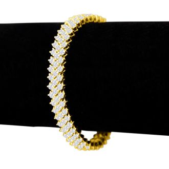 13 Carat Three Row Diamond Mens Tennis Bracelet In 14 Karat Yellow Gold, 8 Inches