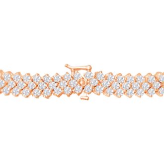 13 Carat Three Row Diamond Mens Tennis Bracelet In 14 Karat Rose Gold, 8 Inches