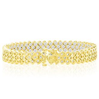 12 Carat Three Row Diamond Tennis Bracelet In 14 Karat Yellow Gold