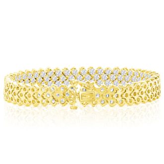 12 Carat Three Row Diamond Tennis Bracelet In 14 Karat Yellow Gold