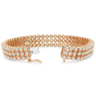 9 Carat Three Row Diamond Mens Tennis Bracelet In 14 Karat Rose Gold, 8 Inches