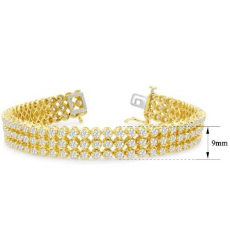 8 Carat Three Row Diamond Tennis Bracelet In 14 Karat Yellow Gold