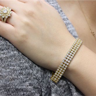8 Carat Three Row Diamond Tennis Bracelet In 14 Karat Yellow Gold