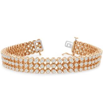 8 Carat Three Row Diamond Tennis Bracelet In 14 Karat Rose Gold