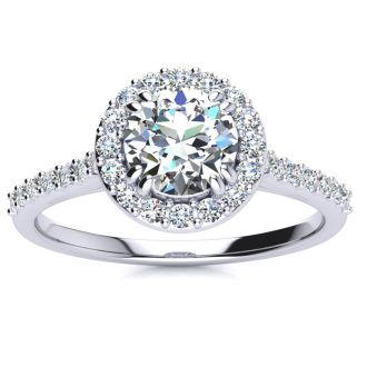 1 Carat Round Halo Diamond Engagement Ring in 14K White Gold.
