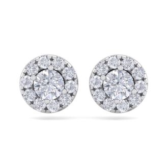 1 1/2 Carat Halo Diamond Stud Earrings In 14 Karat White Gold