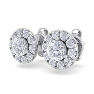 1 1/2 Carat Halo Diamond Stud Earrings In 14 Karat White Gold