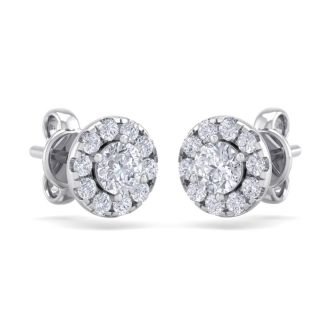 1 1/2 Carat Halo Diamond Stud Earrings In 14 Karat White Gold