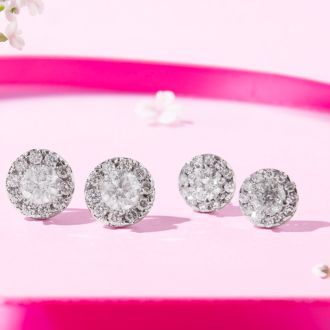 1 1/2 Carat Halo Diamond Stud Earrings In 14 Karat White Gold