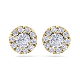 1 1/2 Carat Halo Diamond Stud Earrings In 14 Karat Yellow Gold
