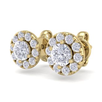 1 1/2 Carat Halo Diamond Stud Earrings In 14 Karat Yellow Gold