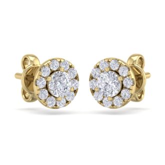 1 1/2 Carat Halo Diamond Stud Earrings In 14 Karat Yellow Gold