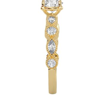 1 1/4 Carat Round and Marquise Vintage Diamond Engagement Ring In 14 Karat Yellow Gold