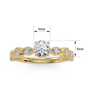 1 1/4 Carat Round and Marquise Vintage Diamond Engagement Ring In 14 Karat Yellow Gold