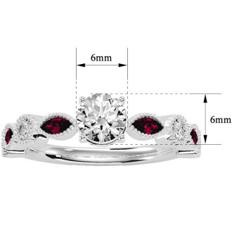 1 1/4 Carat Round and Marquise Vintage Diamond and Ruby Engagement Ring In 14 Karat White Gold