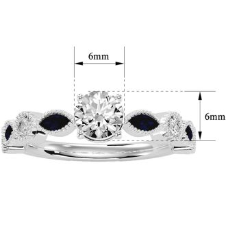 1 1/4 Carat Round and Marquise Vintage Diamond and Sapphire Engagement Ring In 14 Karat White Gold