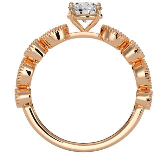 1 1/4 Carat Round and Marquise Vintage Diamond and Sapphire Engagement Ring In 14 Karat Rose Gold