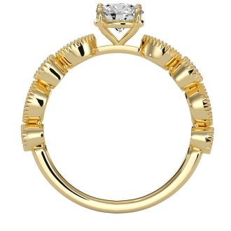 1 1/4 Carat Round and Marquise Vintage Diamond and Sapphire Engagement Ring In 14 Karat Yellow Gold