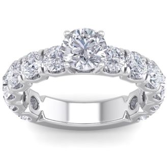 3 1/2 Carat Round Shape Diamond Engagement Ring In 14 Karat White Gold. Incredible, Large Engagement Ring, Eternity Style!