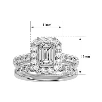 3 Carat Emerald Cut Halo Diamond Bridal Set In 14 Karat White Gold