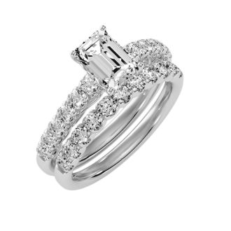 3 Carat Emerald Cut Bridal Set In 14 Karat White Gold