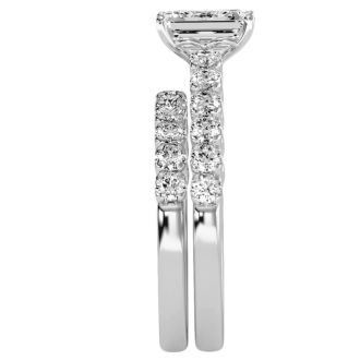 3 Carat Emerald Cut Bridal Set In 14 Karat White Gold