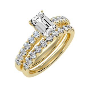3 Carat Emerald Cut Bridal Set In 14 Karat Yellow Gold
