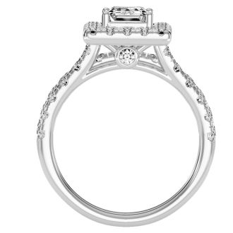 3 Carat Emerald Cut Halo Diamond Bridal Set In 14 Karat White Gold