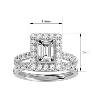 3 Carat Emerald Cut Halo Diamond Bridal Set In 14 Karat White Gold
