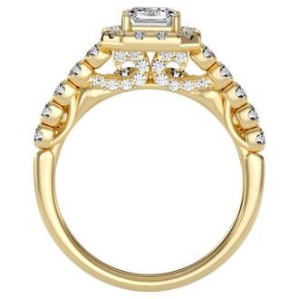 2 1/2 Carat Emerald Cut Halo Diamond Bridal Set In 14 Karat Yellow Gold