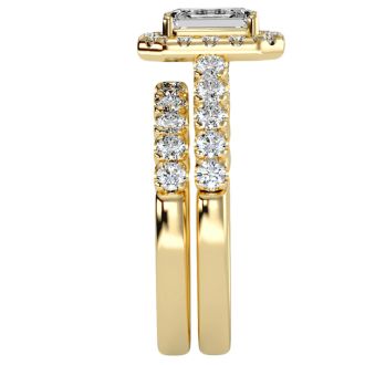 2 1/2 Carat Emerald Cut Halo Diamond Bridal Set In 14 Karat Yellow Gold