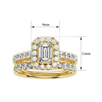 2 1/2 Carat Emerald Cut Halo Diamond Bridal Set In 14 Karat Yellow Gold