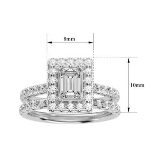 2 1/2 Carat Emerald Cut Halo Diamond Bridal Set In 14 Karat White Gold