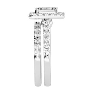 2 1/2 Carat Emerald Cut Halo Diamond Bridal Set In 14 Karat White Gold. Beautiful Brand New Style At Far Below Market Value!