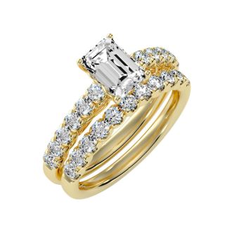 2 Carat Emerald Cut Diamond Bridal Set In 14 Karat Yellow Gold